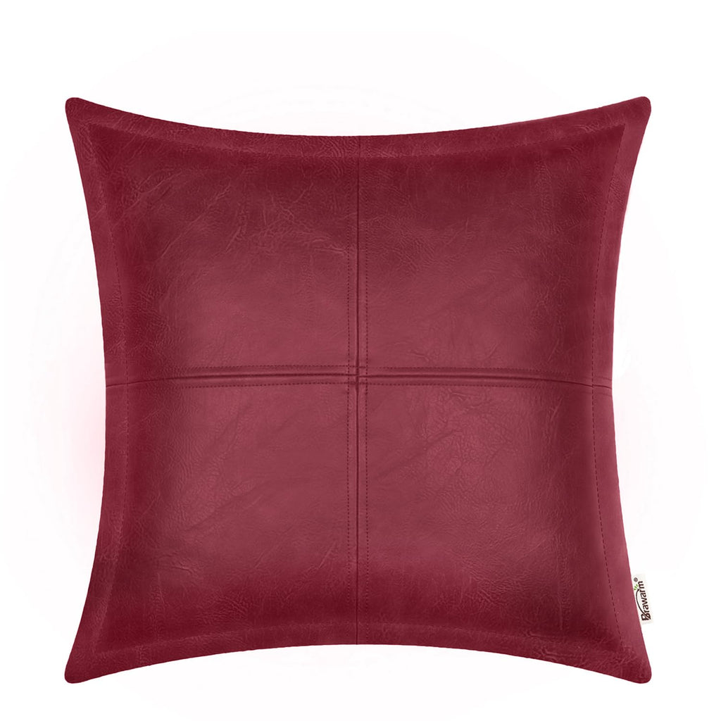 BRAWARM Faux Leather Throw Pillow Covers 16 X 16 Inches, Black Leather Pillow Cover, Hand Stitched Leather Decorative Pillow Cover for Couch Sofa Bed Living Room Home Garden