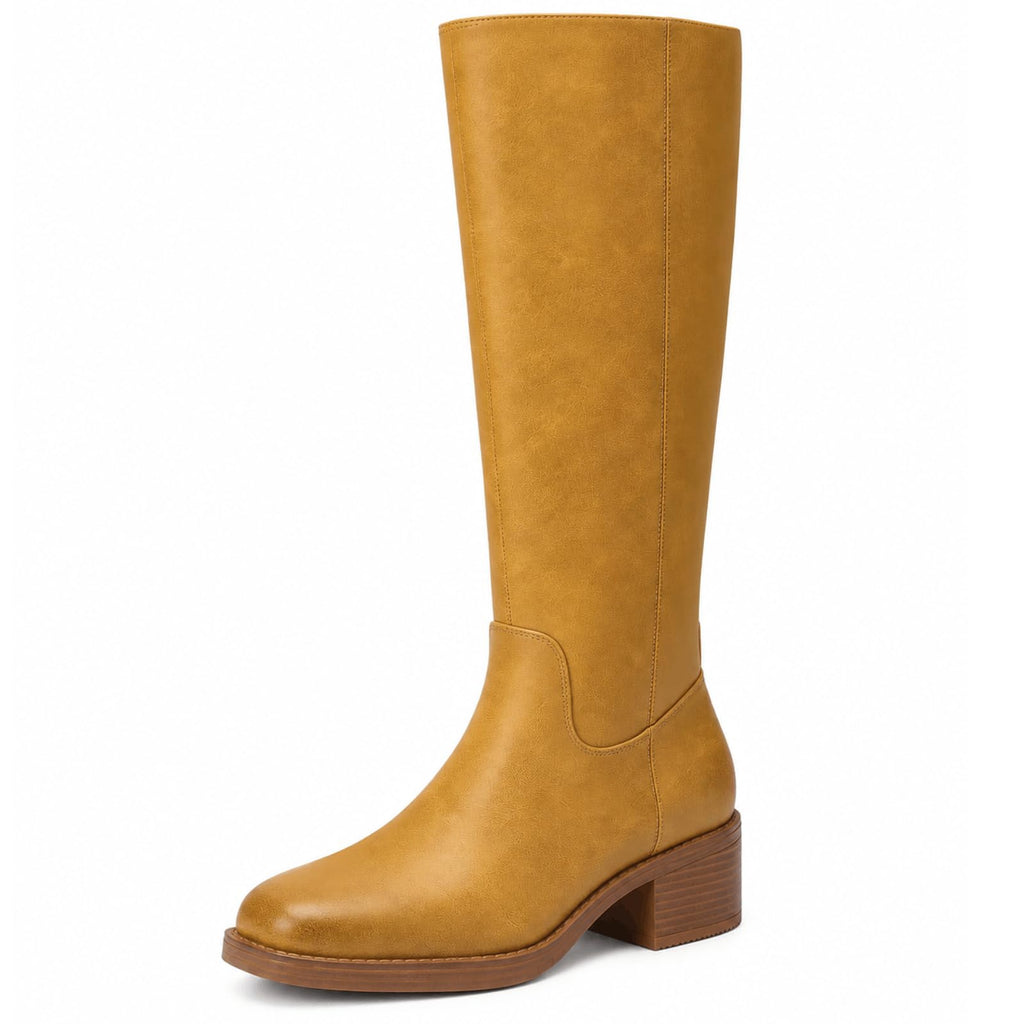 DOBOLIN Wide Calf Knee High Boots for Women Tall Fall Boots Square Toe