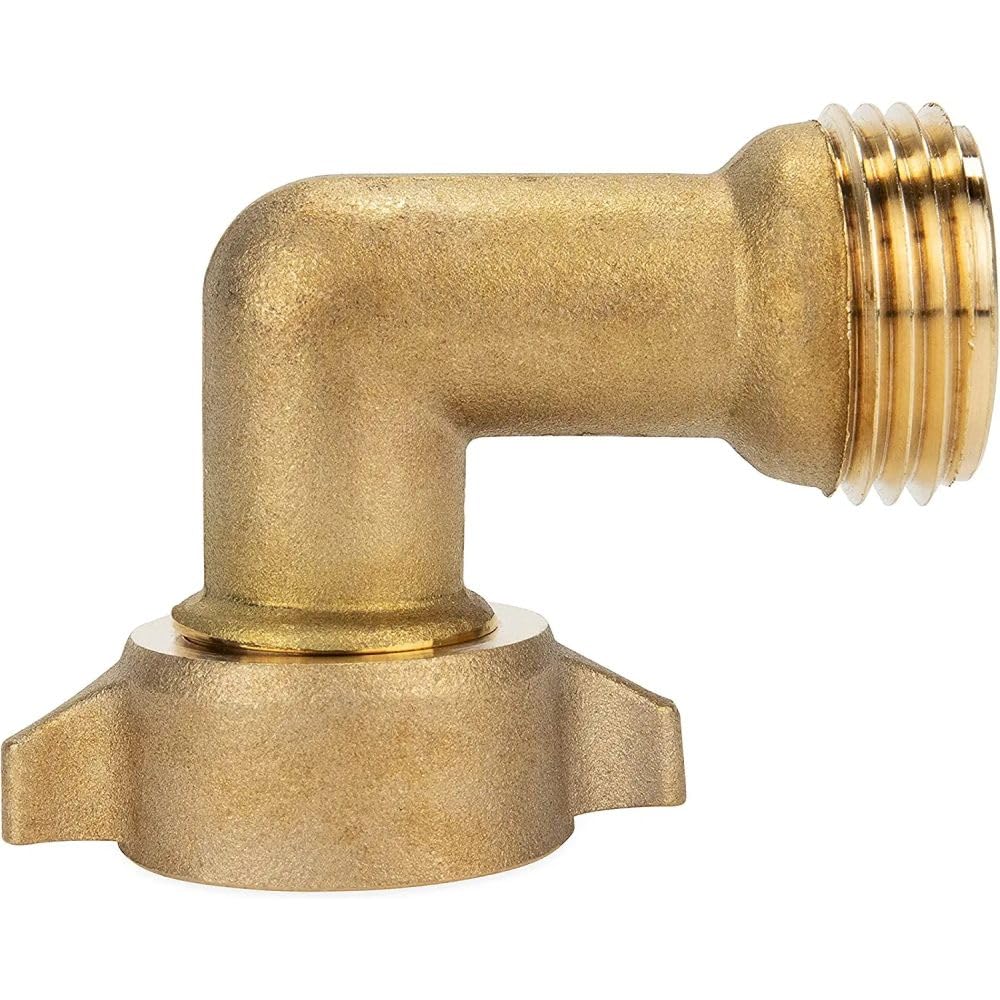 Camco 90-Degree Hose Elbow For RVs - Solid Brass Construction- Certified Lead-Free - Features Convenient Easy Grip Connector - For RV Water Hoses, Residential Outdoor Faucets, & More - 1-Pack (22505)