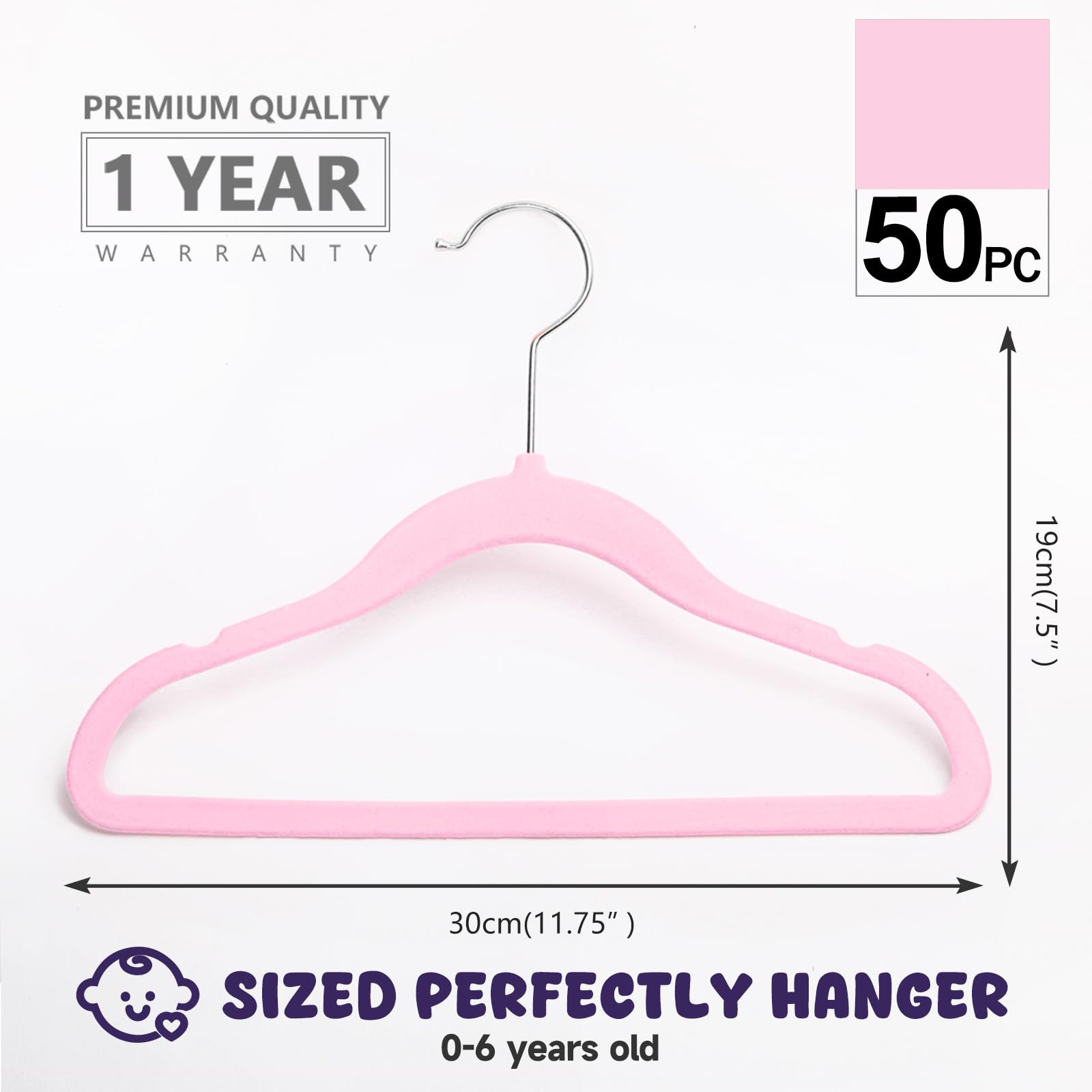 MIZGI Baby Velvet Hangers,Non-Slip Kids & Toddler Hangers,11.8 Inch Hangers for Baby Clothes,Pack of 50(Black/Black)