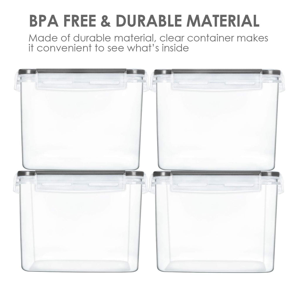 Vtopmart Food Storage Containers 2.5L / 84.5oz, 4 Pieces BPA Free Plastic Airtight Canister for Flour, Sugar, Baking Supplies, with 4 Measuring Cups and 24 Labels, Black