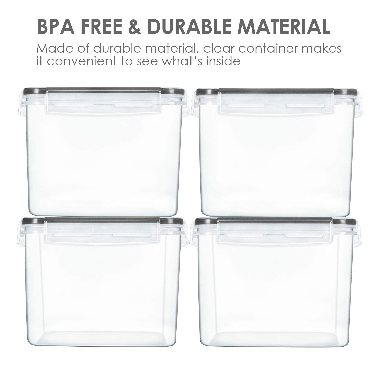 Vtopmart Food Storage Containers 2.5L / 84.5oz, 4 Pieces BPA Free Plastic Airtight Canister for Flour, Sugar, Baking Supplies, with 4 Measuring Cups and 24 Labels, Black