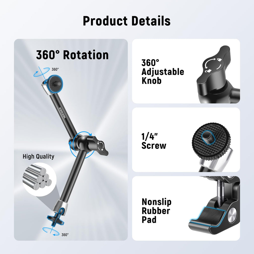 NEEWER 5.9"/15cm Adjustable Friction Magic Arm with 1/4" Screw on Both Ends, Compatible with SmallRig Cage, Flash/LED Light/Microphone/Monitor/SuperClip, Max Load 4.4lb/2kg, ST15