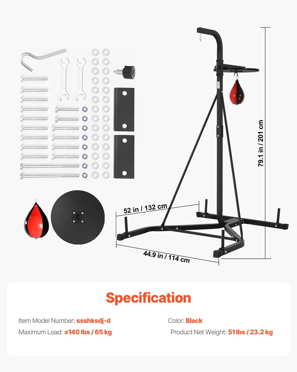 VEVOR 2 in 1 Punching Bag Stand, Steel Heavy Duty Workout Equipment, Adjustable Height Boxing Punching Bag and Speed Bag Stand, Freestanding Sandbag Rack, Holds Up to 140 lbs, for Home Gym Fitness