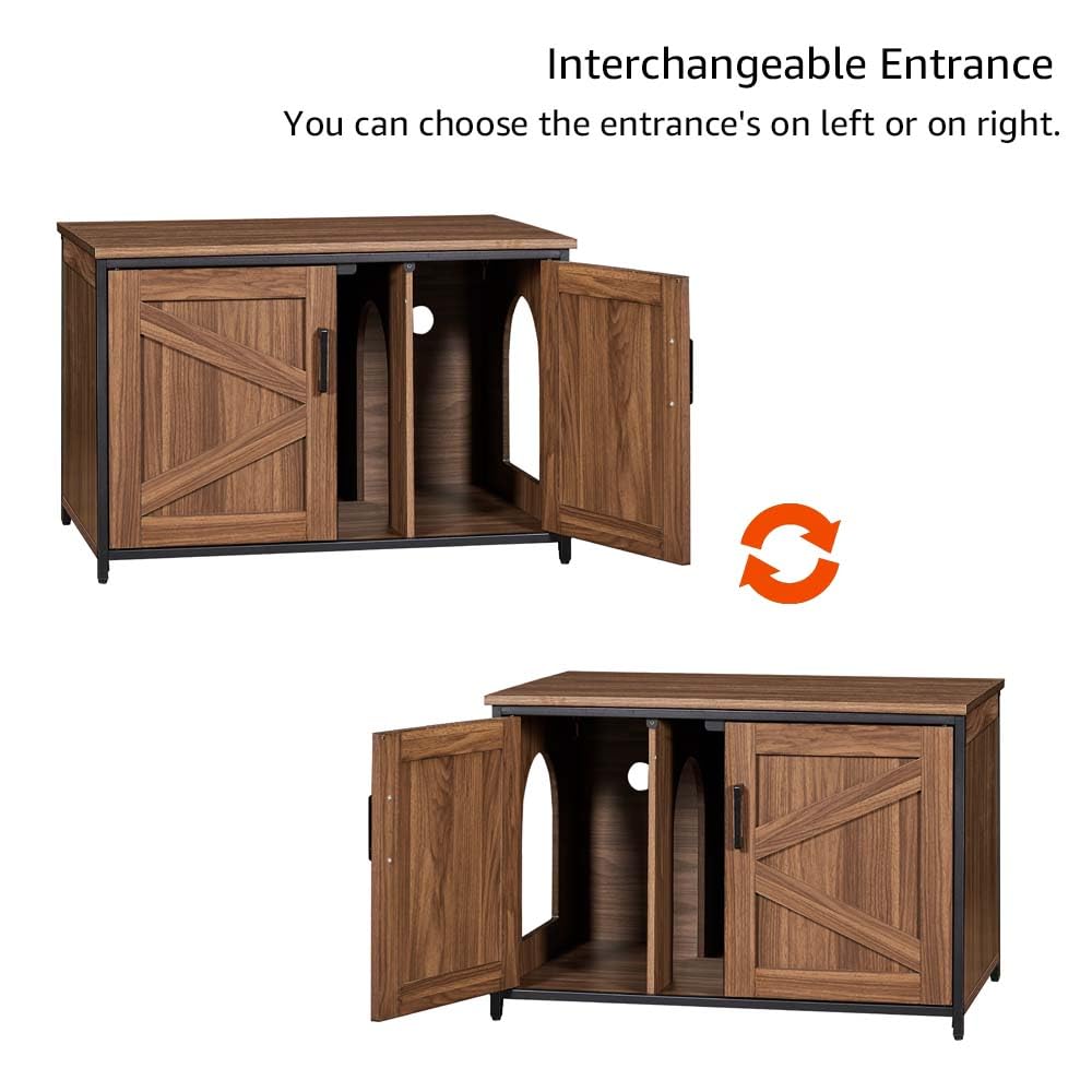 unipaws Extra Large Cat Litter Box Enclosure for Self-Cleaning & Automatic Litter Boxes, Tall Cabinet with Charging Station, Wooden Dog Proof Hidden Cat House for Top Entry Litter Box