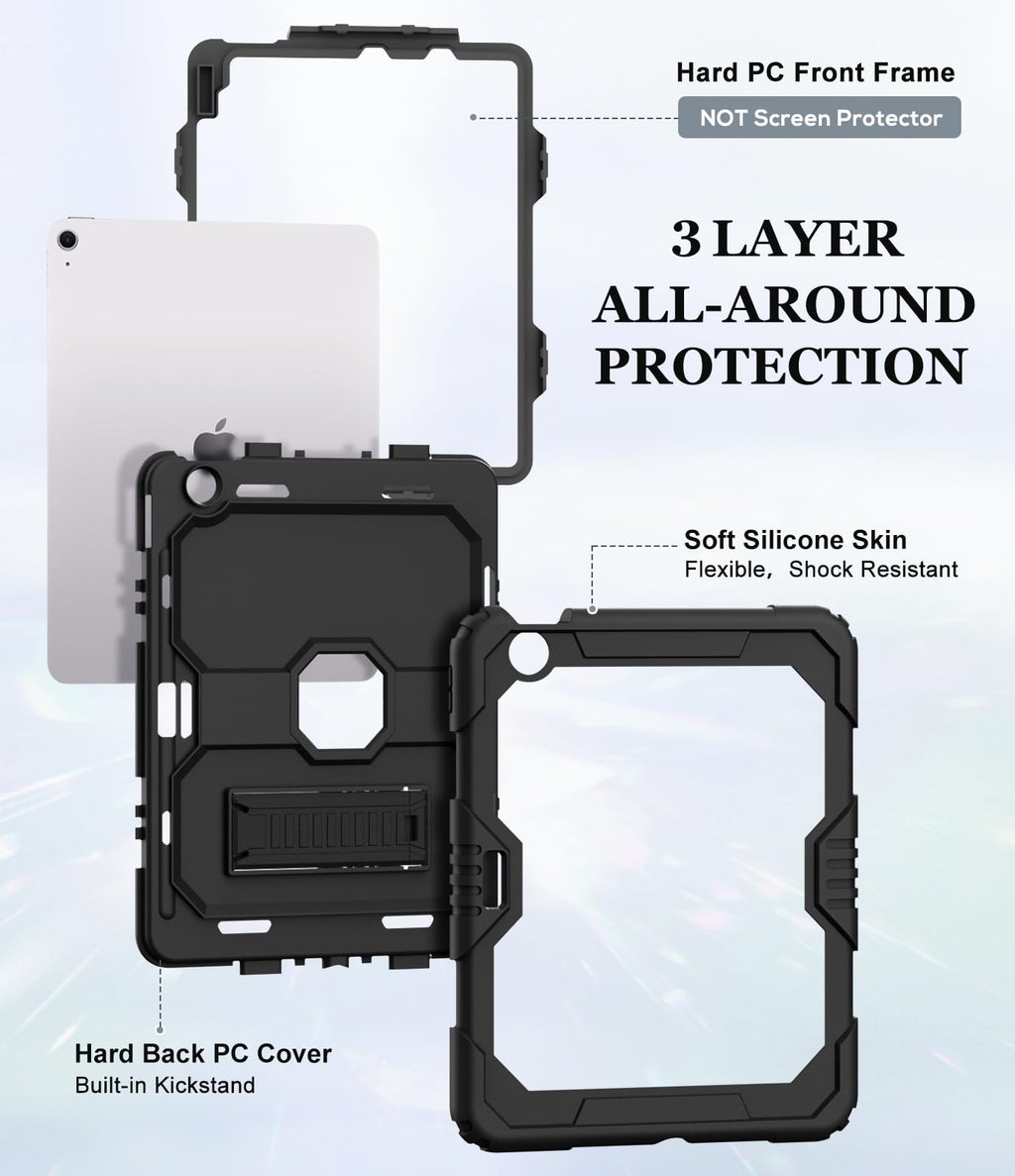 OKP Case for iPad 9th/ 8th/ 7th Generation (2021/2020/2019), Heavy Duty 10.2 inch iPad Shockproof Rugged Protective Cover with Built-in Stand, Hard iPad 9 8 7 Gen Cases for Kids Girls Boys, Black
