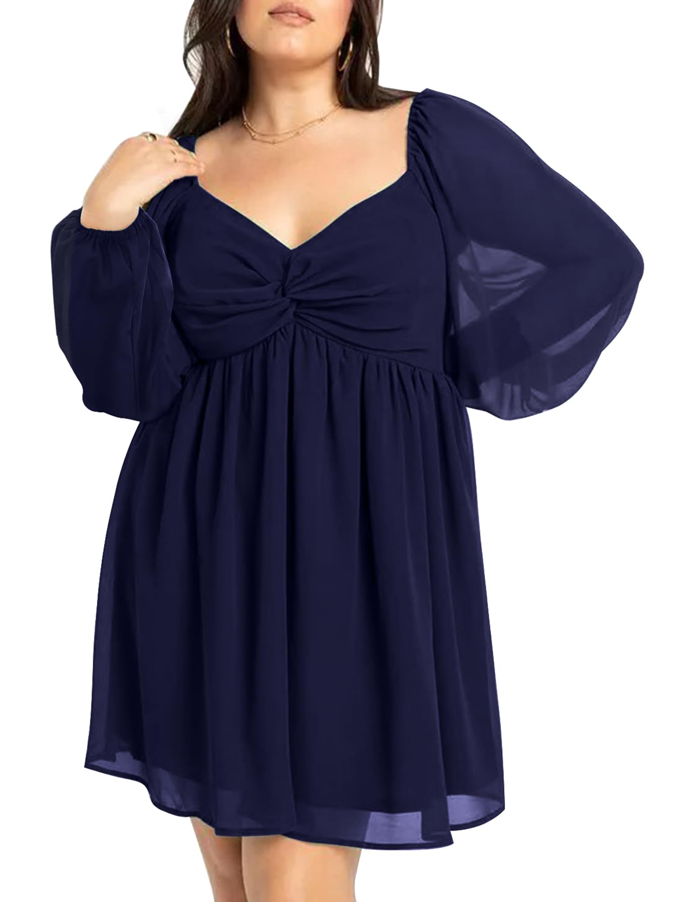 SCOMCHIC Women's Plus Size Puff Long Sleeve Dresses Sweetheart Neckline A Line Short Wedding Guest Cocktail Dress