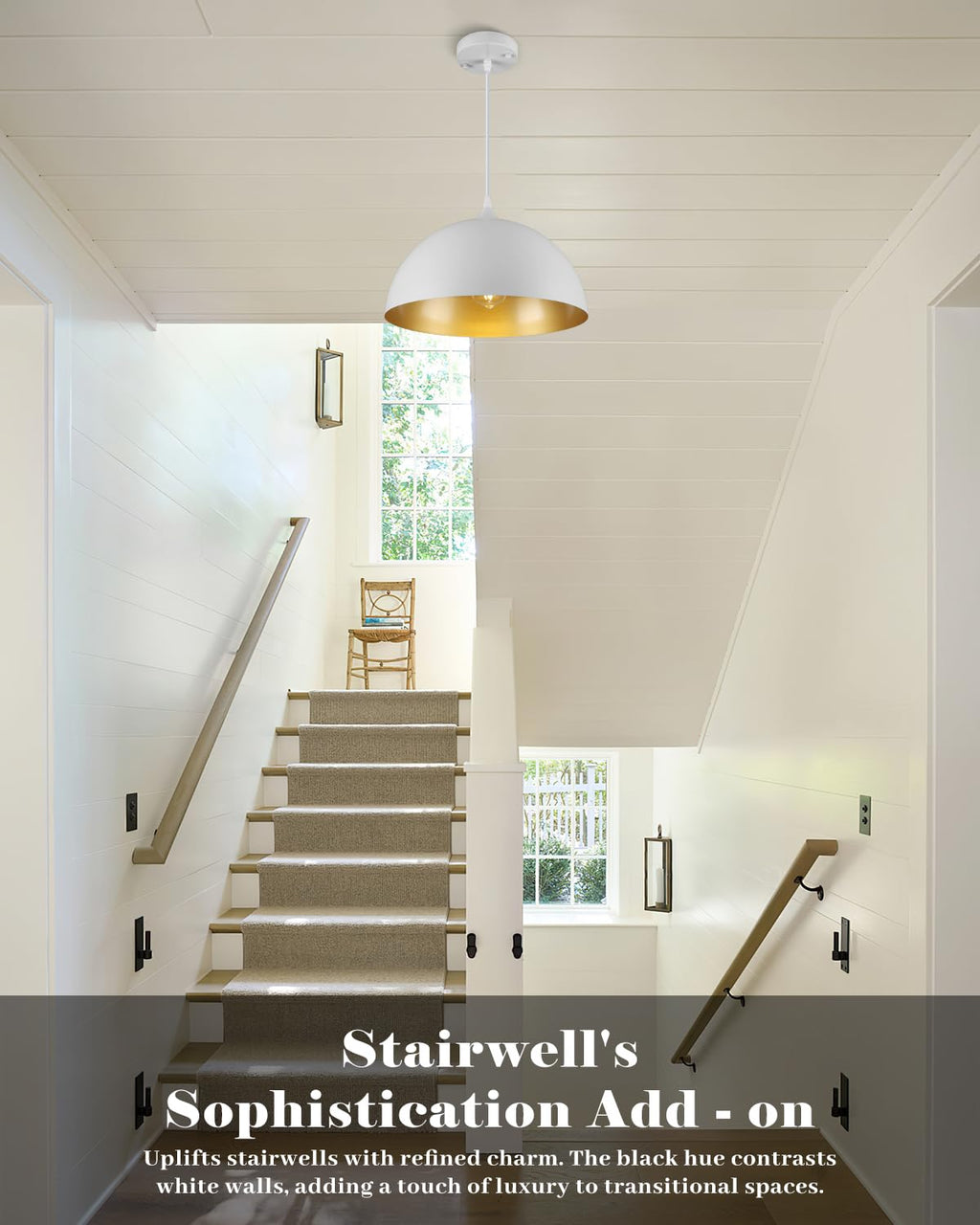 White Pendant Lights, 11.8 inch Pendant Lights Kitchen Island, Farmhouse Pendant Light Fixtures (White Inside), Industrial Pendant Lighting for Dining Room, Bedroom, Hallway (1 Pack)