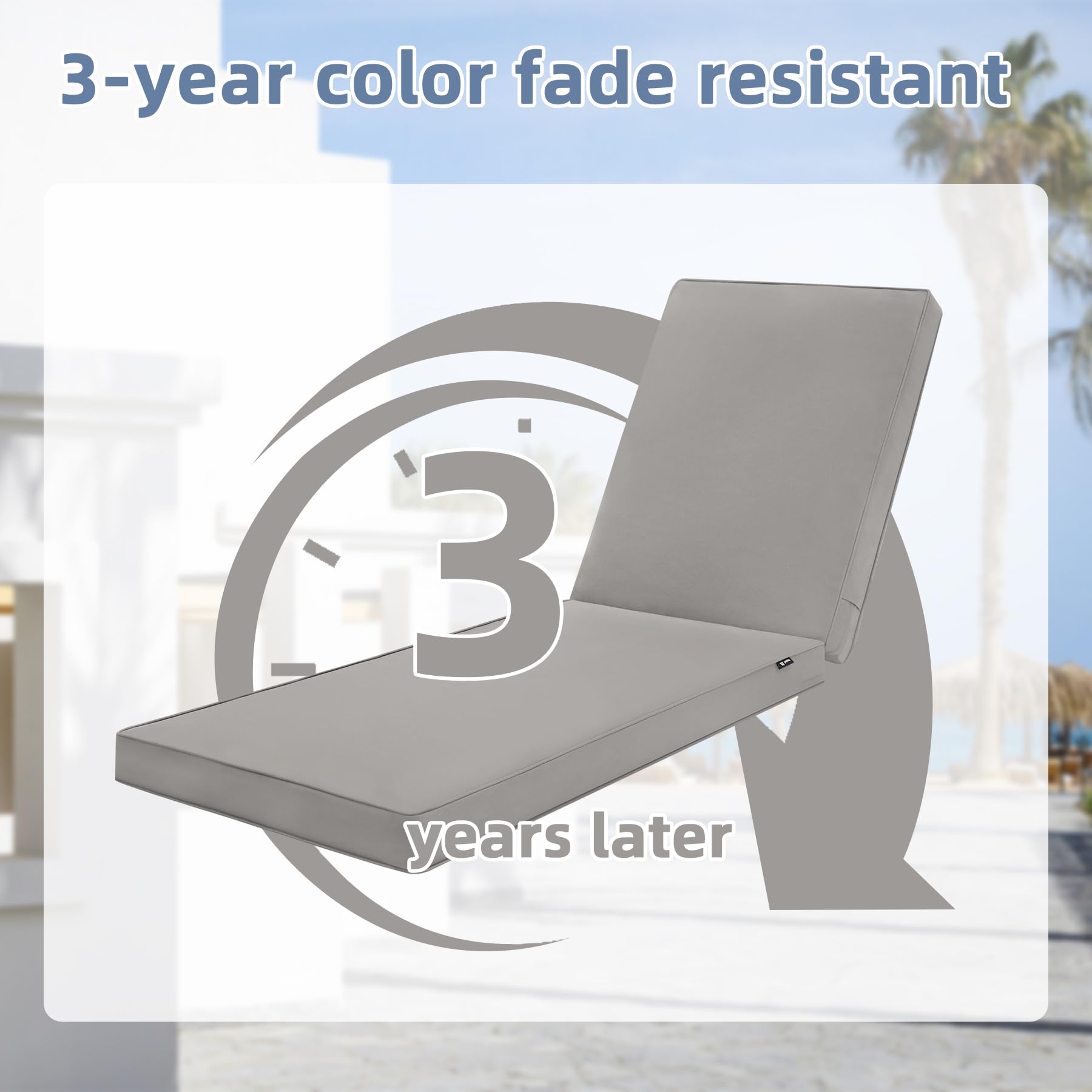 Favoyard Chaise Lounge Cushions Outdoor 72 x 21 x3 Inch Waterproof & 3-Year Fade Resistant Outdoor Lounge Chair Cushions with Removable Cover, Ties and Hidden Zipper for Patio Pool Lounge Chairs