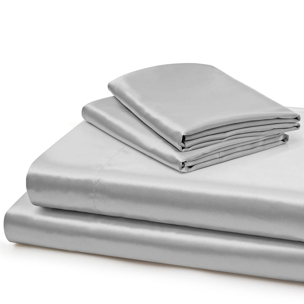 Vonty Extra Deep Pocket Full Sheet Sets - Cooling & Silky Satin Full Size Sheets with 18-24 Inch Deep Pocket, Black Satin Bed Sheets Fit Up to 24" Deep Mattress - 4 Piece Set