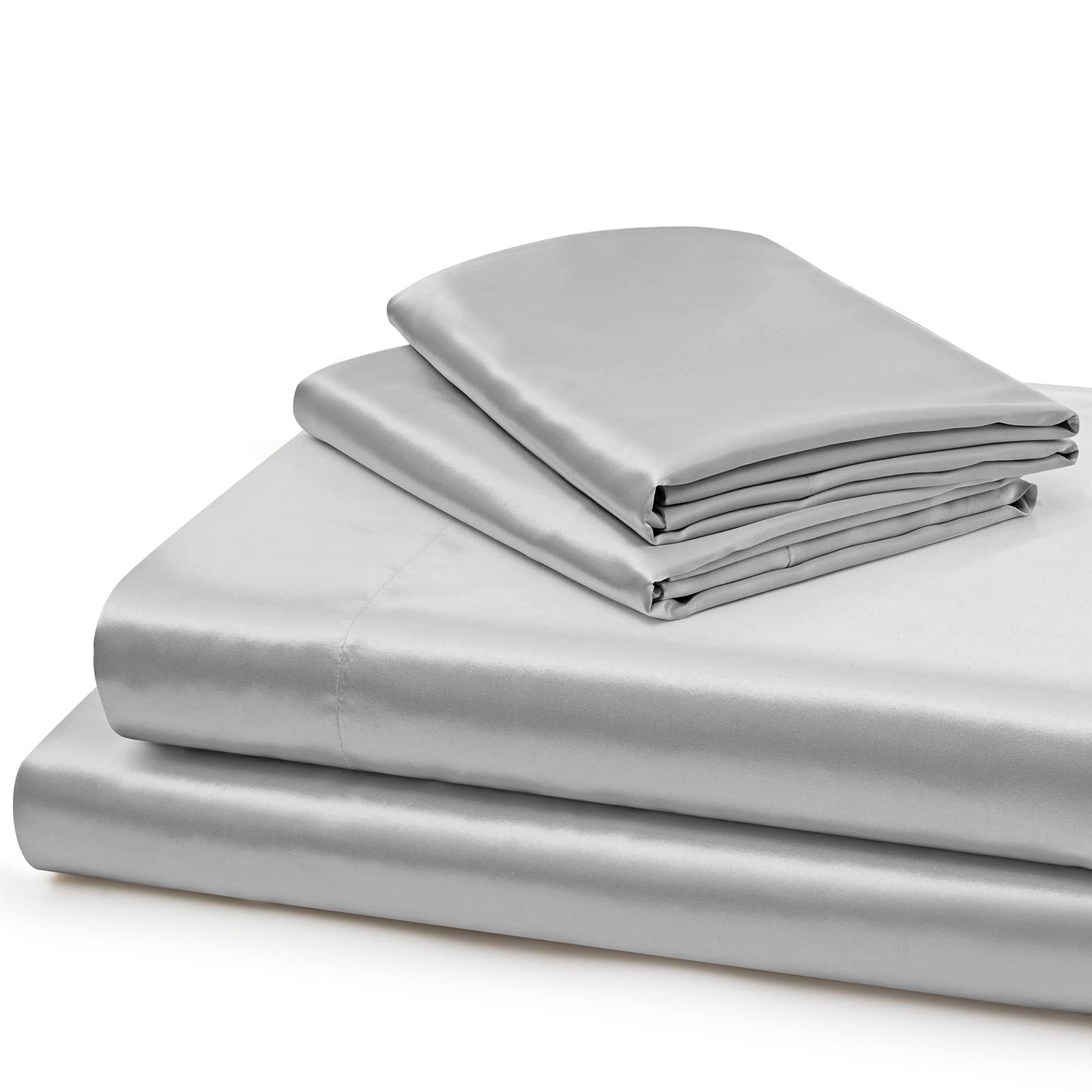 Vonty Extra Deep Pocket Full Sheet Sets - Cooling & Silky Satin Full Size Sheets with 18-24 Inch Deep Pocket, Black Satin Bed Sheets Fit Up to 24" Deep Mattress - 4 Piece Set