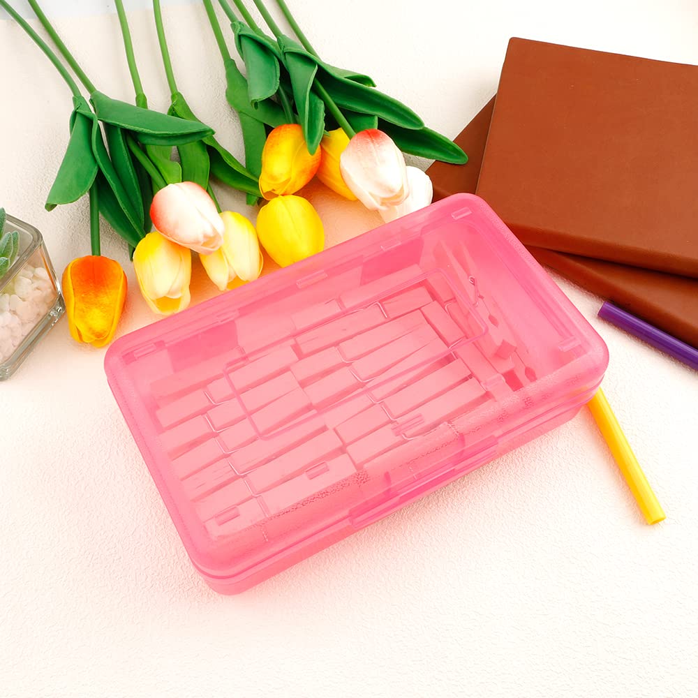 Pencil Case, Pencil Box, Clear Pencil Case, 3 Pack Plastic Pencil Case, Large Capacity Pencil Case, Crayon Box with Snap-tight Lid Stackable Design, Plastic Storage Box for School Office Supplies
