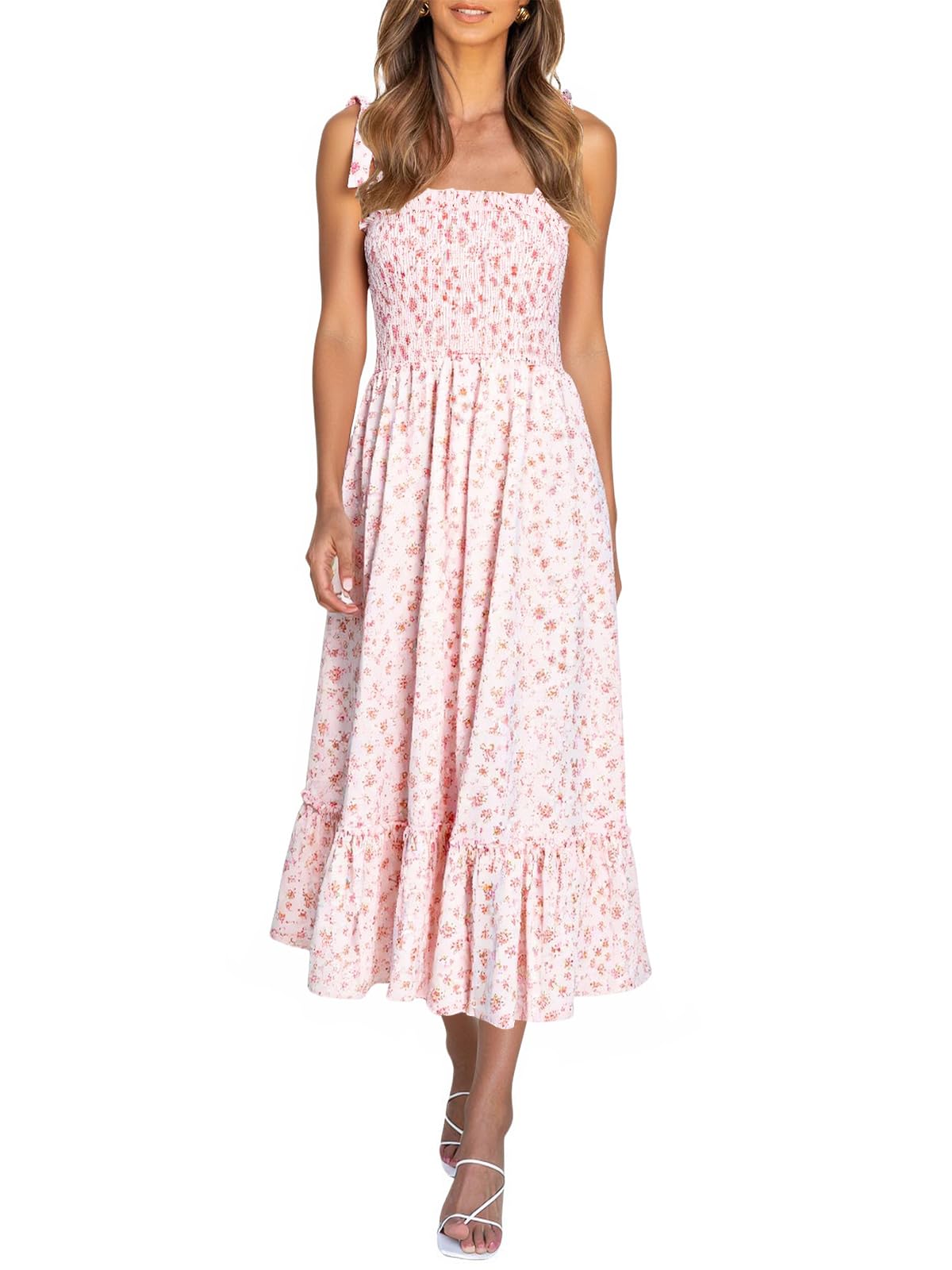Imily Bela Womens Summer Floral Maxi Dress Boho Tie Strap Sleeveless Smocked A Line Beach Sundress Long Dresses