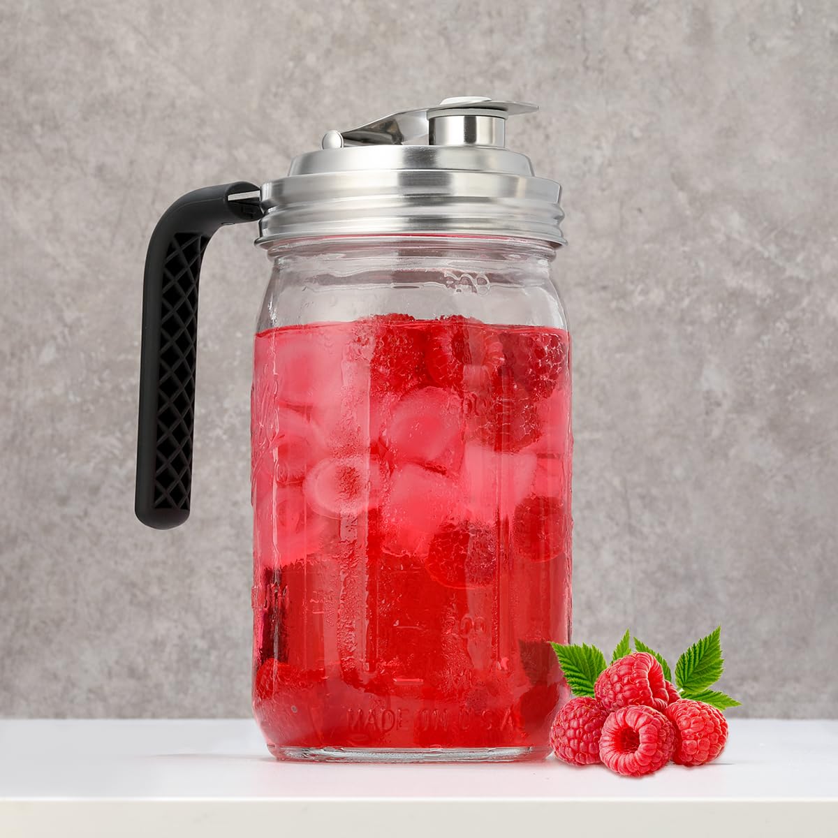 Aieve Stainless Steel Mason Jar Pour Spout Lid, 2 Pack Wide Mouth Mason Jar Pitcher Flip Cap Lids with Handle for Ball Jar Lids (3.38 inch)