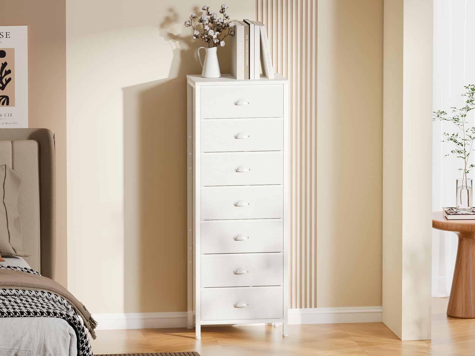 Furnulem Tall Dresser with 6 Drawers,Vertical Bedside End Table & Chest for Bedroom,Black Storage Tower Dorm Nightstand with Fabric Drawer Organizer Unit Furniture in Living Room,Closet,Hallyway