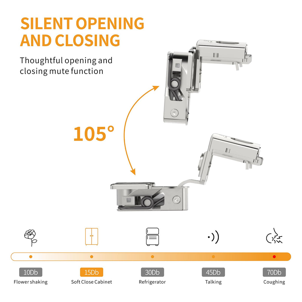 Chibery 2 Pack 1-1/4" Overlay 3D Soft Close Concealed Hinge, Face Frame Door, Small Angle Slow Close, Self Closing Hidden Satin Nickel, 105° Concealed Stainless Steel Hinges for Kitchen Cabinet Door