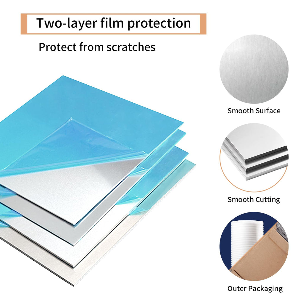 5PCS 6061 Aluminum Sheet Metal 1/4" x 4" x 4", Aluminum Plates Covered with Protective Film, Heat Treatable Aluminum Flat Bar for DIY Craft, Industry