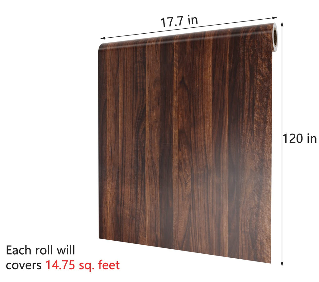 Decotalk Wood Contact Paper Wood Grain Contact Paper for Countertops Walnut Wood Countertop Vinyl Wrap Peel and Stick Wallpaper Dark Brown Wood Self Adhesive Contact Papers for Cabinets 12x120 inch