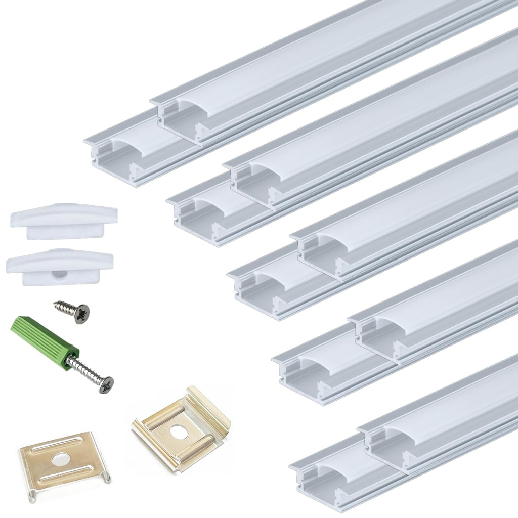 THMOOTHER Recessed LED Strip Channel Diffuser 10-Pack 6.56FT,23.5X7MM LED Tape Aluminum Track with Flange,Flush Mounted Wardrobe Bookcase Wine Cabinet Wooden Furniture Groove Integrated Low Profile