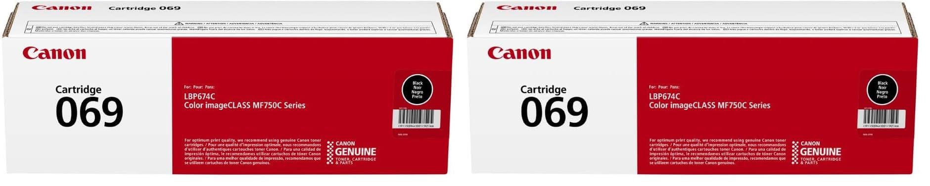 Canon Genuine 069 Black Toner Cartridge Compatible with MF753Cdw,MF751Cdw,LBP674Cdw,(Pack of 2)