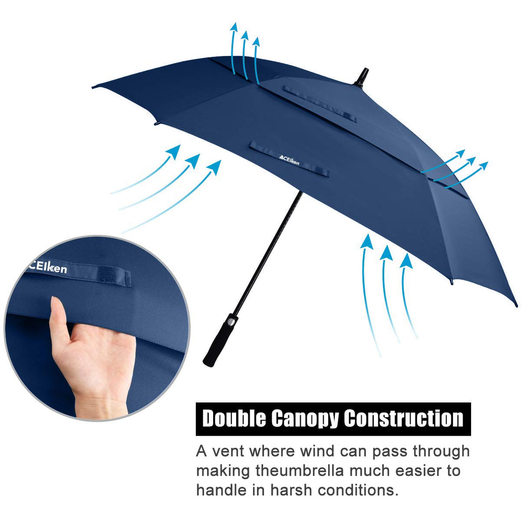 ACEIken Golf Umbrella Large 58/62/68 Inch Automatic Open Golf Umbrella Extra Large Oversize Double Canopy Vented Umbrella Windproof Waterproof for Men and Women