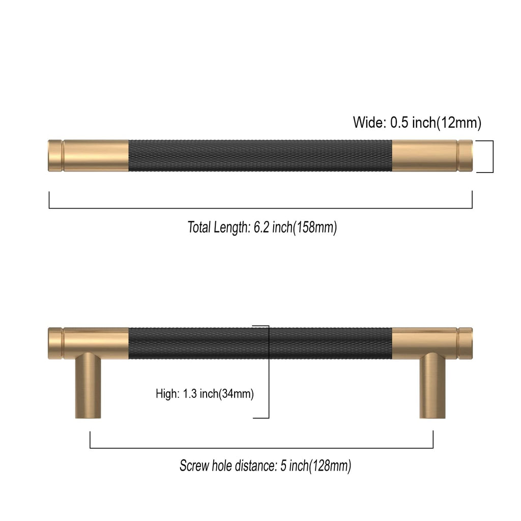 Asidrama 10 Pack 3 Inch(76mm) Matte Black and Champagne Bronze Cabinet Pulls Knurled Cabinet Handles Cupboard Handles Kitchen Cabinet Hardware for Cupboard Drawer Pulls