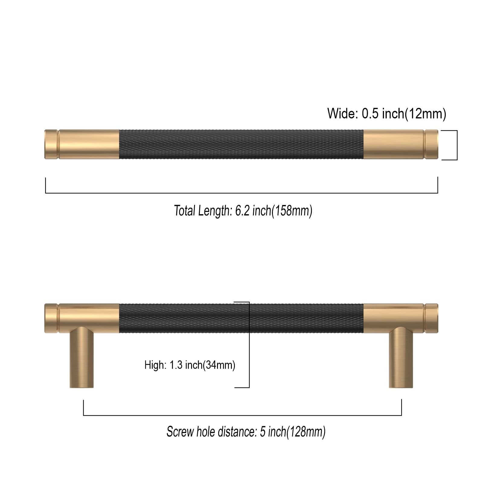 Asidrama 10 Pack 3 Inch(76mm) Matte Black and Champagne Bronze Cabinet Pulls Knurled Cabinet Handles Cupboard Handles Kitchen Cabinet Hardware for Cupboard Drawer Pulls