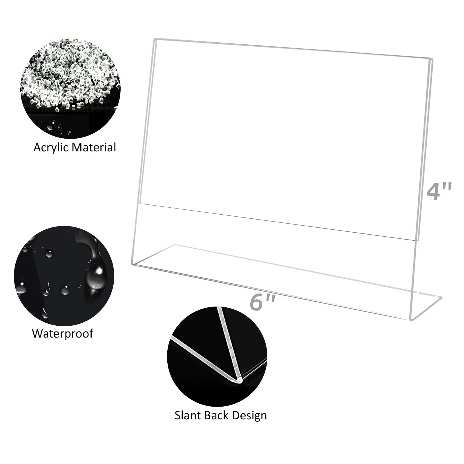 4x4 Acrylic Picture Frames, Set Of 6 Clear Acrylic Frameless Gift for Desktop Display, Standing Picture or Display Sign Holder with Inserts for Home Office