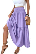 Women's Smocked High Waist Maxi Skirt Casual Boho Long Skirts with Pockets