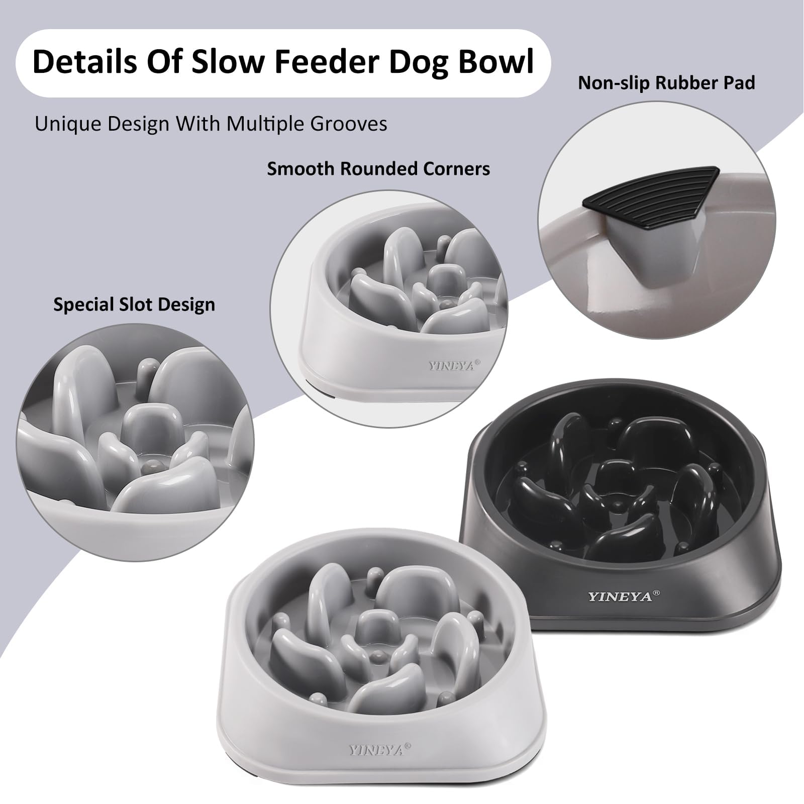 YINEYA 2PCS Anti-Choking Slow Feeder Dog Bowls Small Size Dog, Slow Feeder Cat Bowl, Supplies and Puzzle for Pet