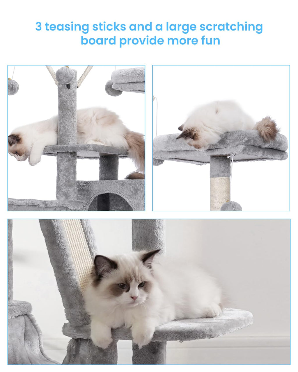 Hey-brother Cat Tree, 53 inch Cat Tower for Indoor Cats, Cat House with Padded Platform Bed, Toy Balls, Large Cozy Condo, Hammocks and Sisal Scratching Posts, Beige MPJ019-SM