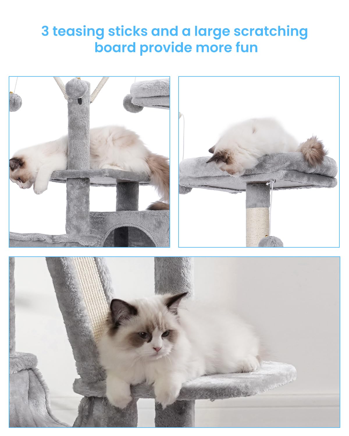 Hey-brother Cat Tree, 53 inch Cat Tower for Indoor Cats, Cat House with Padded Platform Bed, Toy Balls, Large Cozy Condo, Hammocks and Sisal Scratching Posts, Beige MPJ019-SM