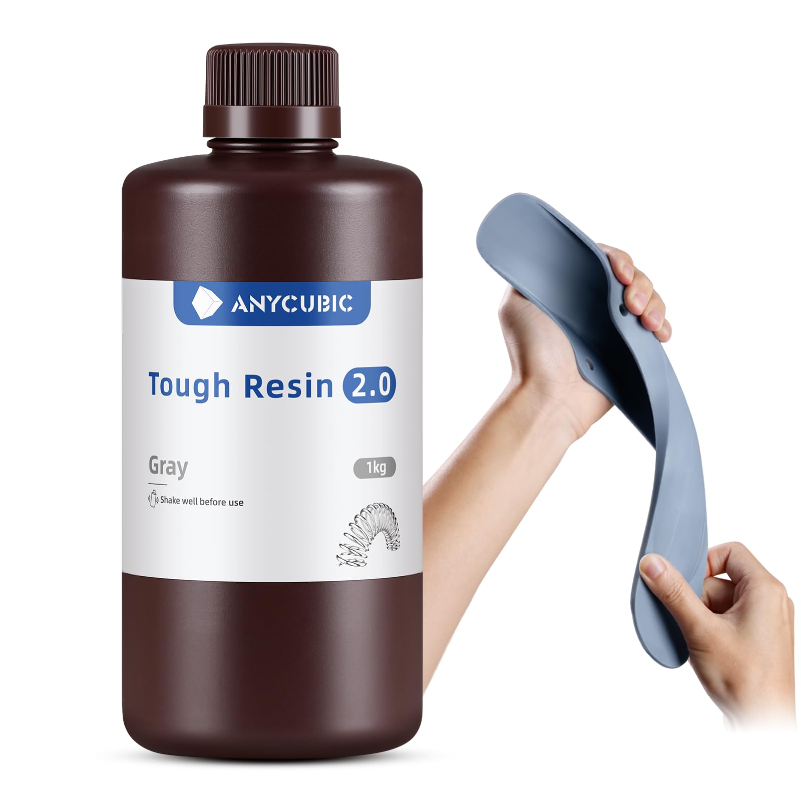 ANYCUBIC Tough Resin 2.0, 3D Printer Resin with Upgraded High Toughness and High Precision, 365-405nm Fast Curing 3D Resin for 4K 8K LCD/DLP/SLA 3D Printing (Black, 1kg)