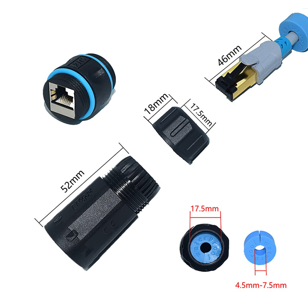 ZUZONG IP68 Waterproof RJ45 Coupler Splitter, Waterproof Ethernet Coupler 1 in 2 Out Splitter IP68 Ethernet Outdoor LAN Cable Connector for Cat5/Cat5e/Cat6/Cat7/Cat8 Ethernet Cable (1 Pair Female)