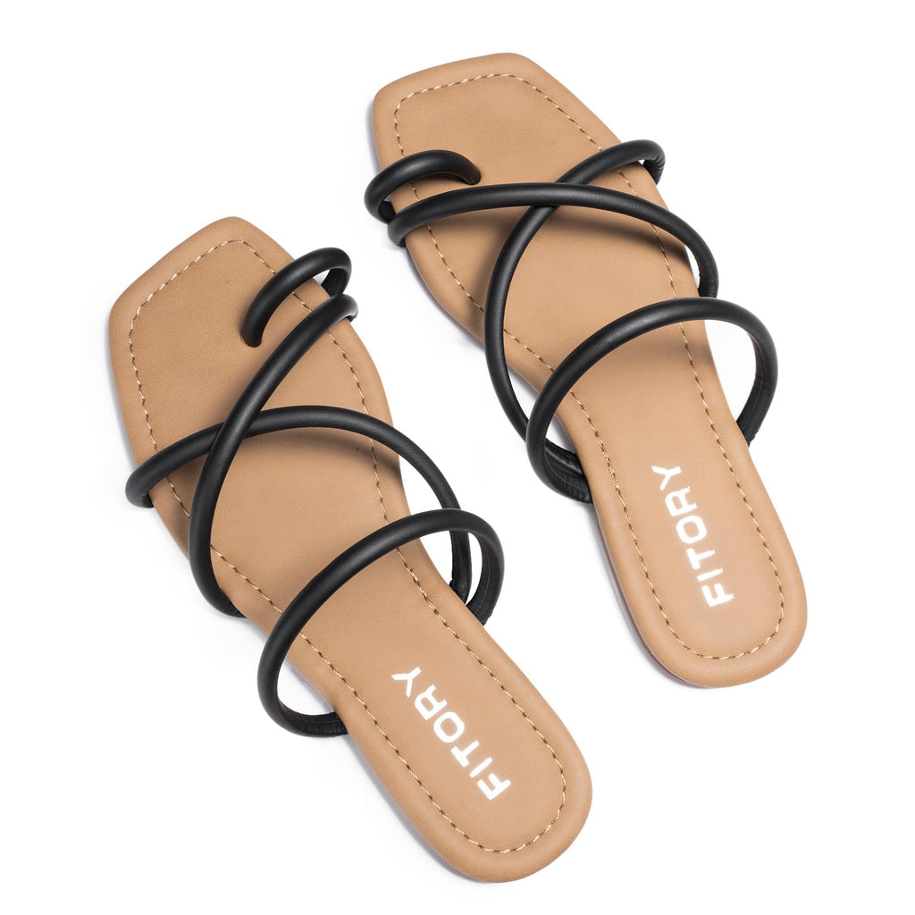 FITORY Women's Slide Sandals Flat Toe Ring Thongs with Cross Strap for Summer Size