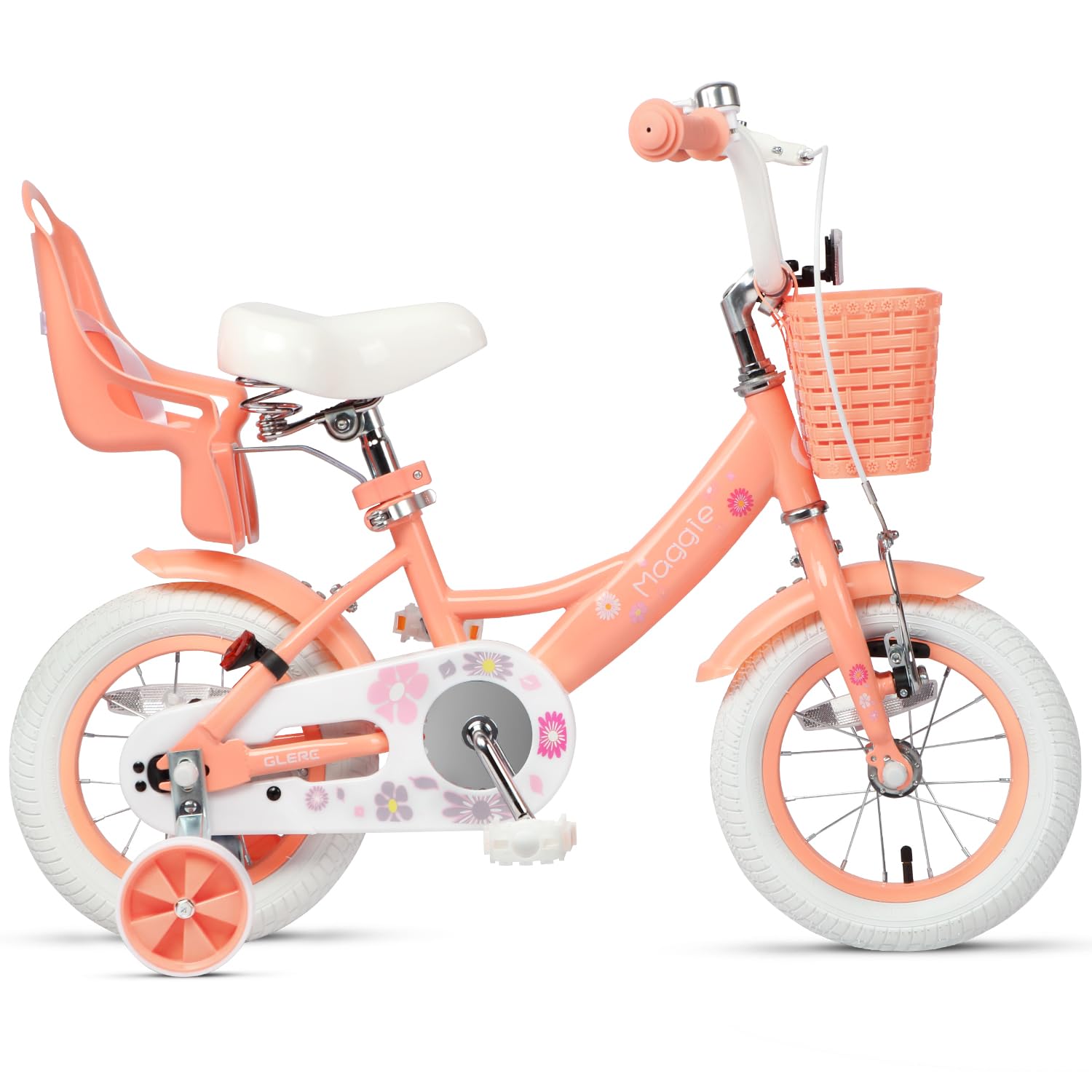 Glerc Maggie Girls Bike, 12-20 Inch Kids Bike for 2-13 Years Old Children, Princess Style Kids Bicycle with Doll-Seat & Basket & Training Wheels, Multiple Colors