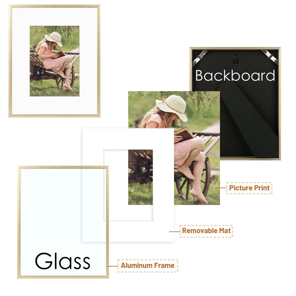 Frametory, 6x8 Aluminum Picture Frame - 6 x 8 Black Frame with Removable Mat for 5 x 7 Photo - 6 by 8 Durable Metal Frame with Real Glass - Sawtooth Hanger for Easy Wall Display - 1 Pack