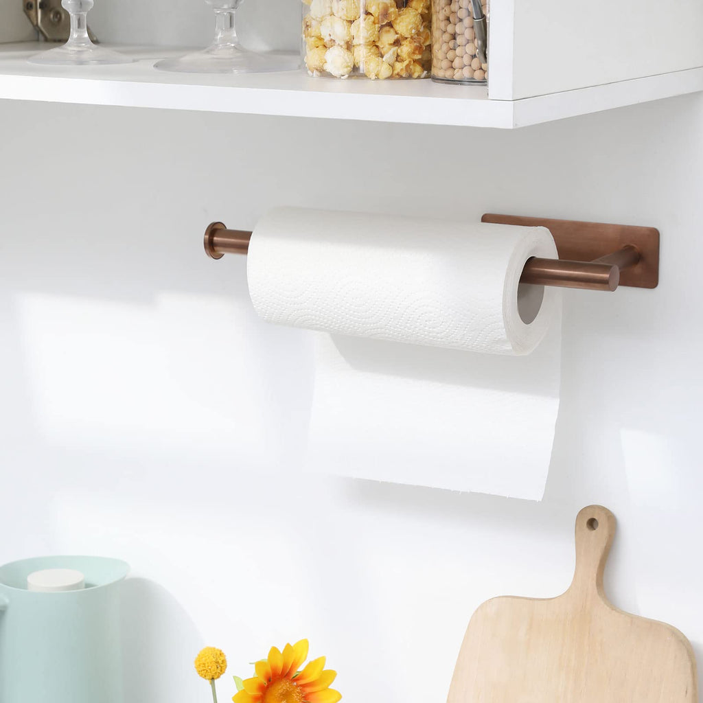 theaoo Paper Towel Holder - Under Cabinet Paper Towel Holder for Kitchen, Adhesive Paper Towel Roll Rack for Bathroom Towel, Wall Mounted Matte Black Paper Towel Rack, SUS304 Stainless Steel(1, Black)