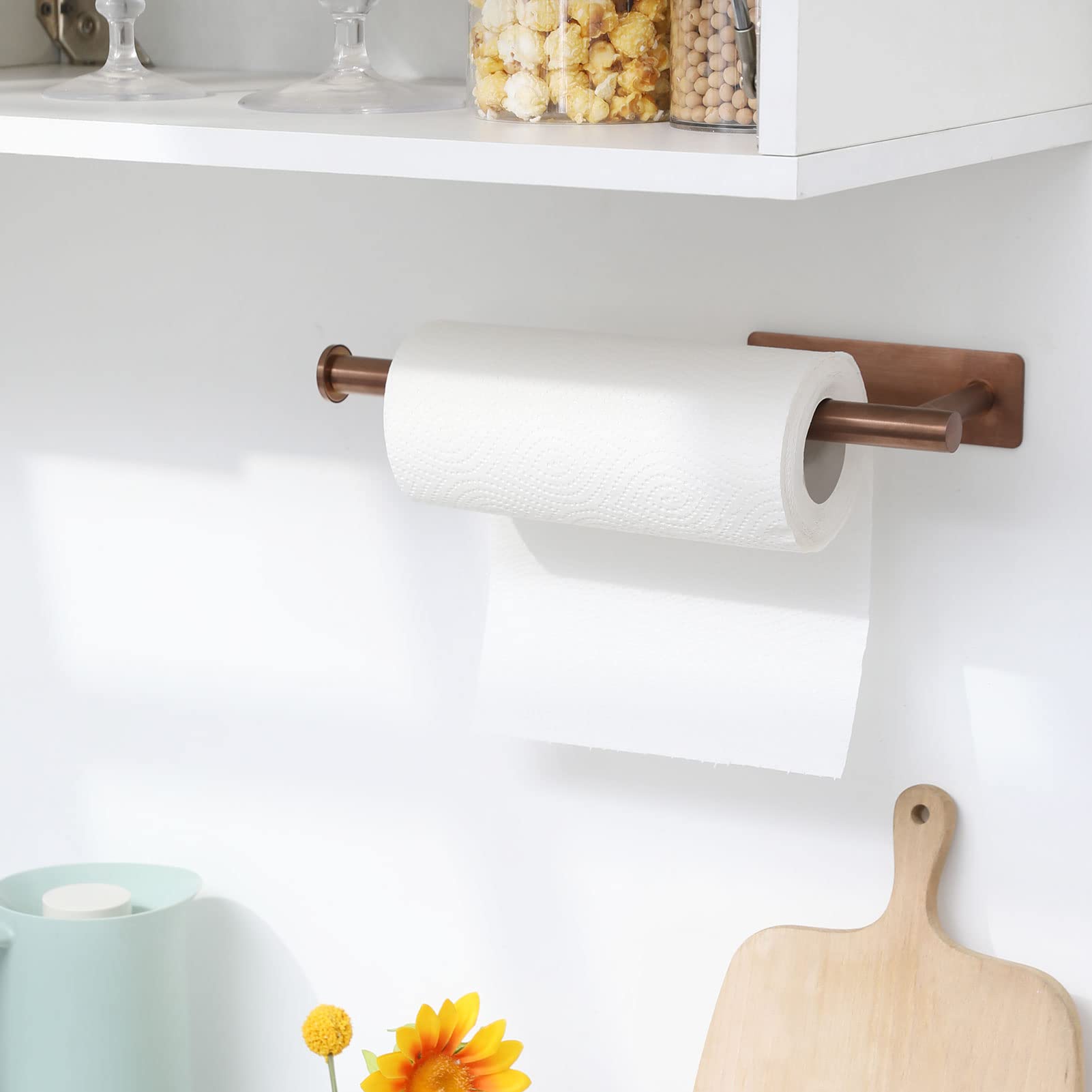 theaoo Paper Towel Holder - Under Cabinet Paper Towel Holder for Kitchen, Adhesive Paper Towel Roll Rack for Bathroom Towel, Wall Mounted Matte Black Paper Towel Rack, SUS304 Stainless Steel(1, Black)