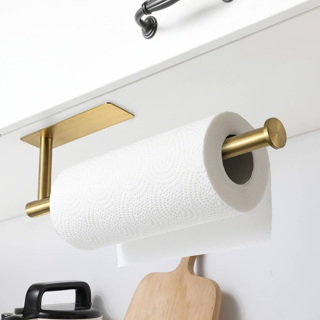 theaoo Paper Towel Holder - Under Cabinet Paper Towel Holder for Kitchen, Adhesive Paper Towel Roll Rack for Bathroom Towel, Wall Mounted Matte Black Paper Towel Rack, SUS304 Stainless Steel(1, Black)