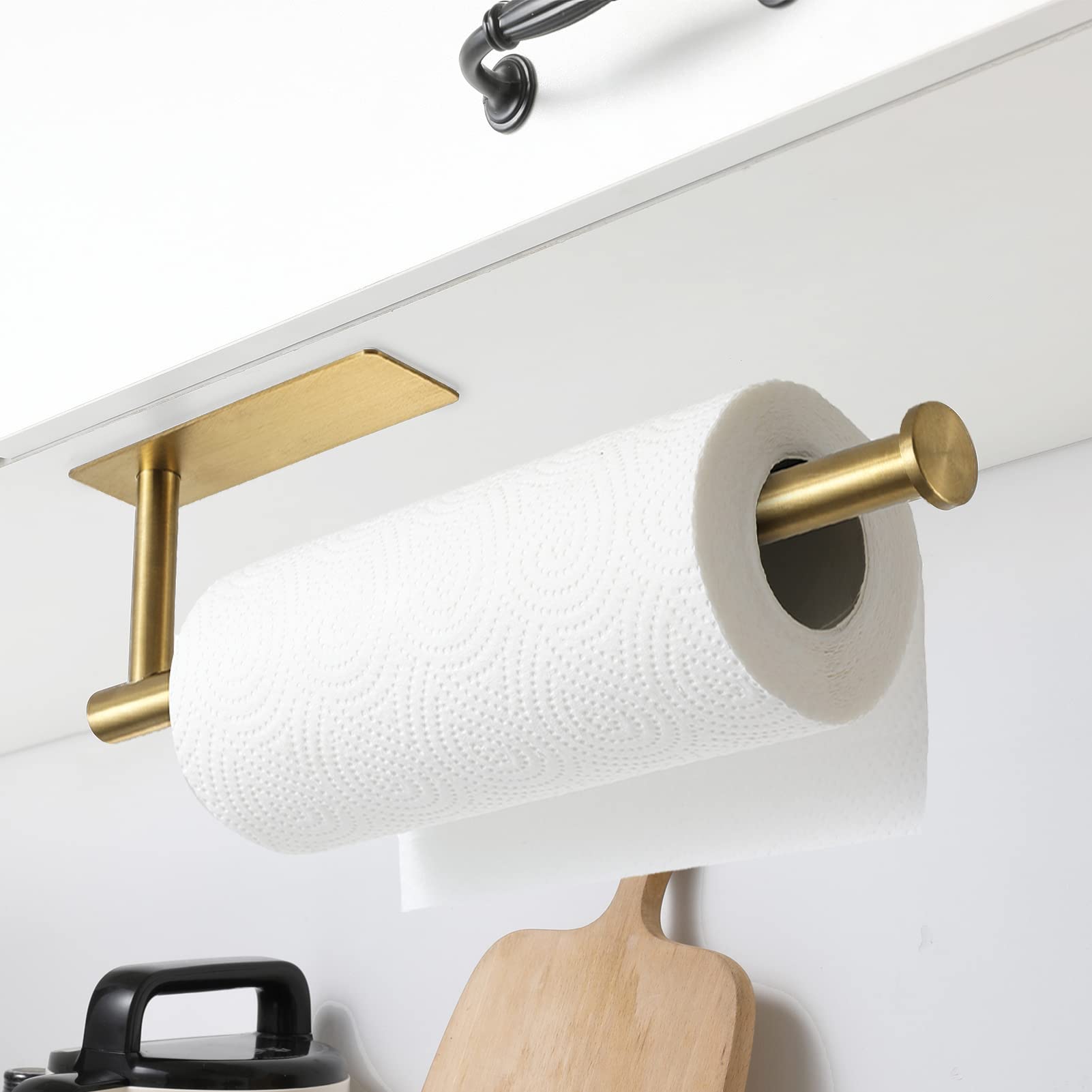 theaoo Paper Towel Holder - Under Cabinet Paper Towel Holder for Kitchen, Adhesive Paper Towel Roll Rack for Bathroom Towel, Wall Mounted Matte Black Paper Towel Rack, SUS304 Stainless Steel(1, Black)