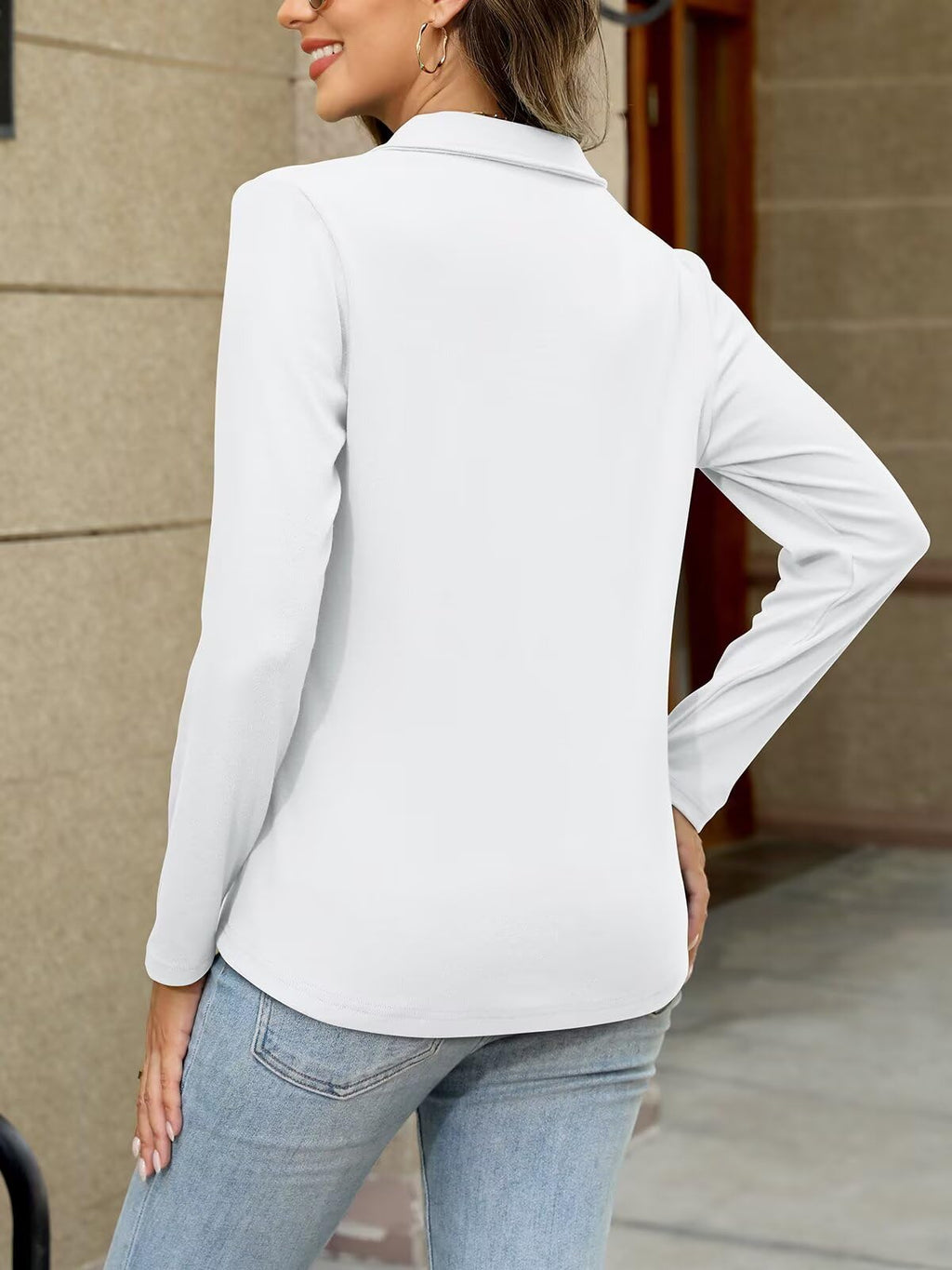 ORANDESIGNE Women's Long Sleeve Polo Shirts Casual Color Block V Neck Tops Fall Collar Ladies Tunics Tees