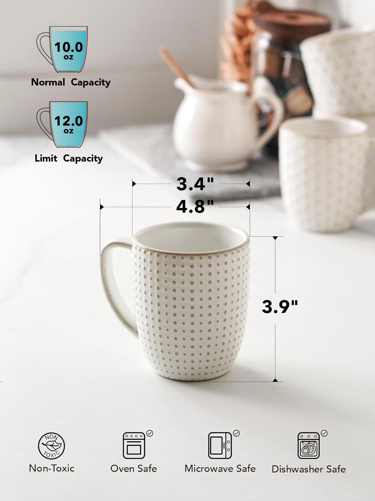 LE TAUCI Espresso Cups 6 oz, Ceramic Demitasse Cup, Small Coffee Mugs for Double Shot, Latte, Cappuccino, Lungo, Kids Mugs With Handle, Suit For Housewarming - 2.7 inch, Set of 4, Arctic White