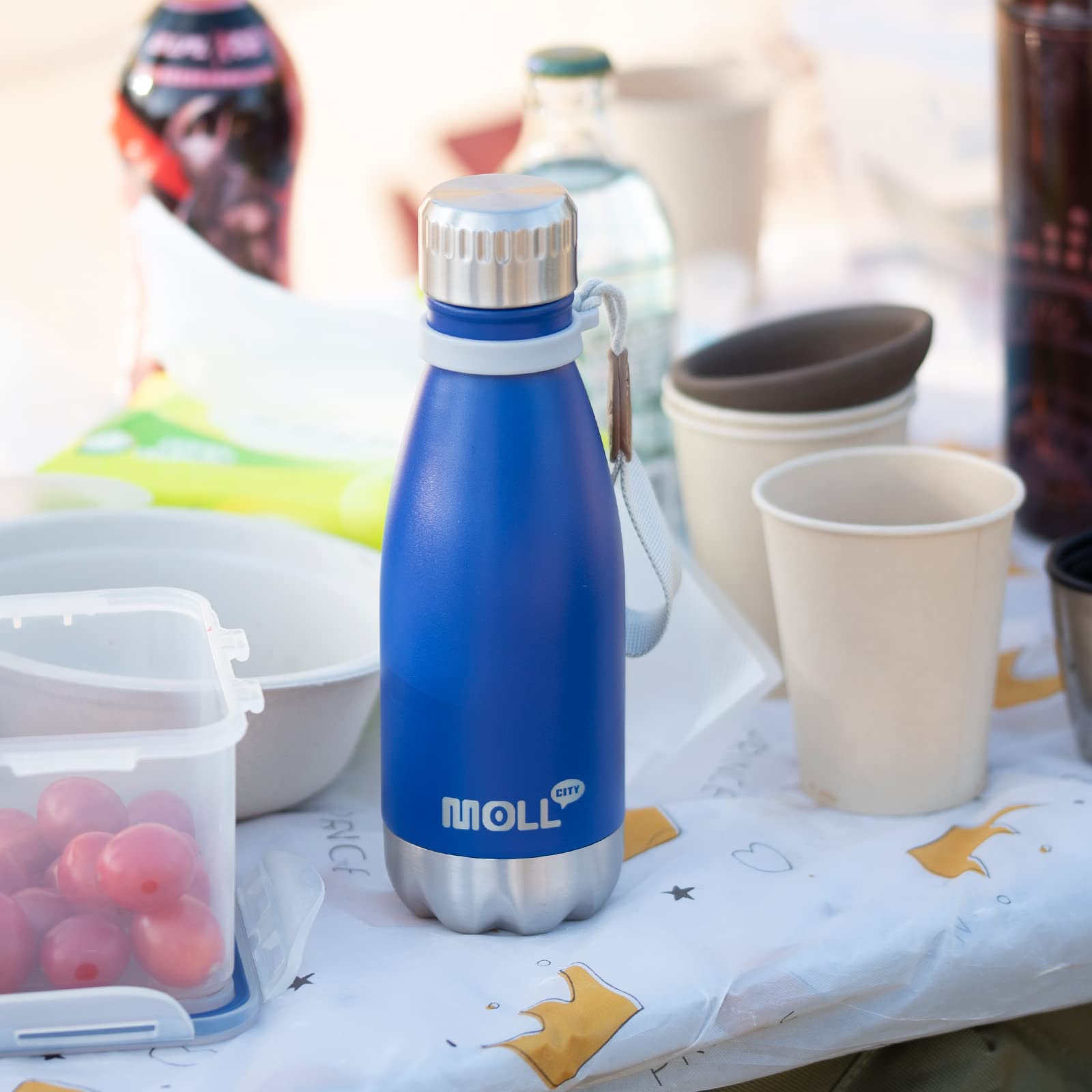 9 oz Water Bottle for Kids-Small Stainless Steel Water Bottle for School Vacuum Insulated Metal Leak Proof Cola Shape Water Flask for Boys Girls(Baby Blue)