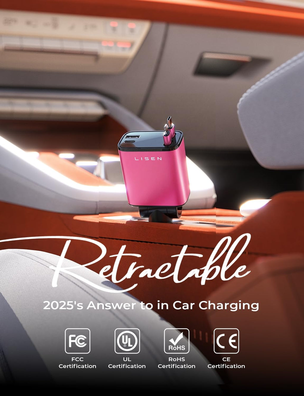 LISEN Retractable Car Charger, 84W Car Charger USB C Fast Charger Adapter for iPhone, Car Accessories for Men Women, Birthday Gifts for Fathers Day for Men Dad Husband, for iPhone 17 16 15 14 13 12 11