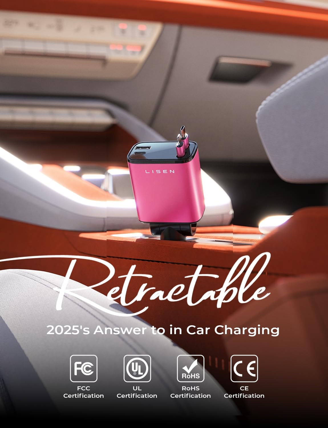 LISEN Retractable Car Charger, 84W Car Charger USB C Fast Charger Adapter for iPhone, Car Accessories for Men Women, Birthday Gifts for Fathers Day for Men Dad Husband, for iPhone 17 16 15 14 13 12 11