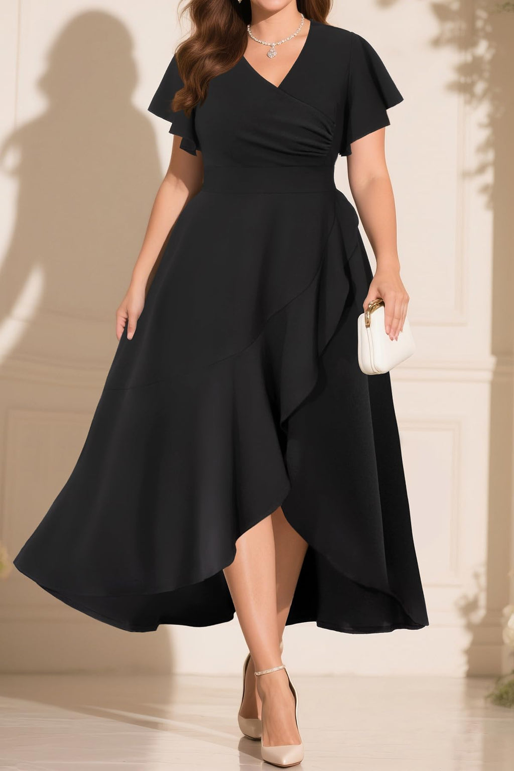 Pinup Fashion Women Plus Size Dresses Wedding Guest - Formal Cocktail Wrap High Low Long Dress