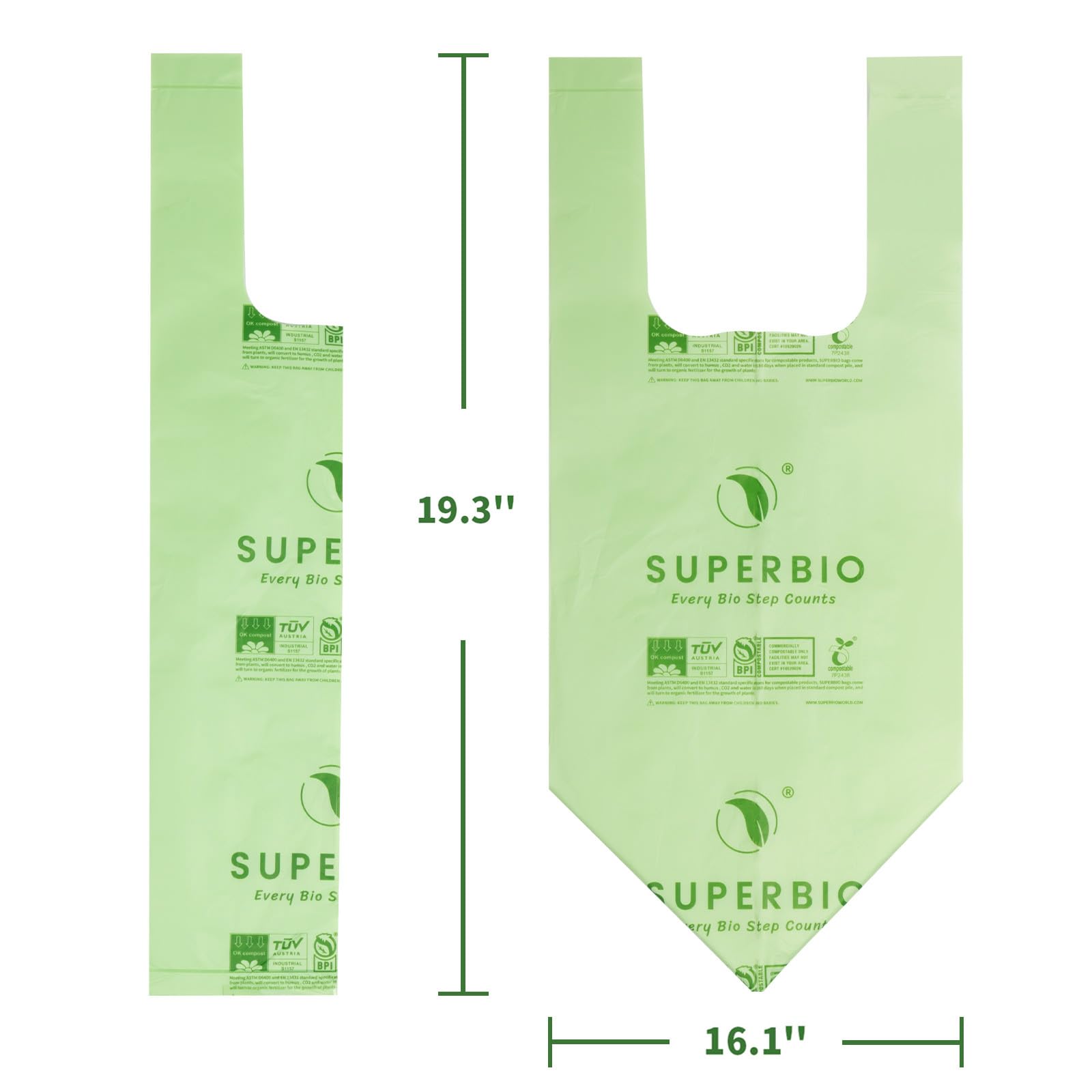 SUPERBIO 1.6 Gallon Handle Tie Compostable Food Scrap Bags, Small Compost Bags with Handles, 50 Count, 2 Pack, BPI & OK compost INDUSTRIAL
