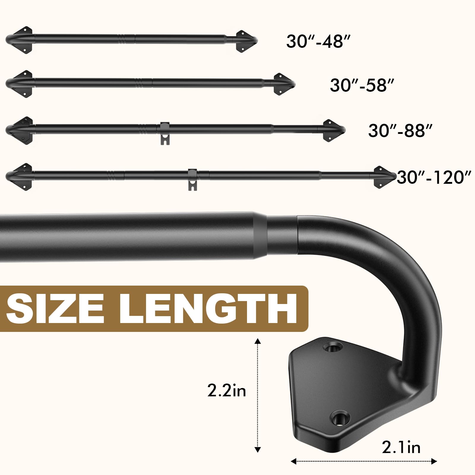 GXOACKJ Black Wrap Around Curtain Rods for Windows 28 to 48 inch, 5/8 inch Industrial Telescoping Blackout Curtain Rods for Bedroom & Outdoor
