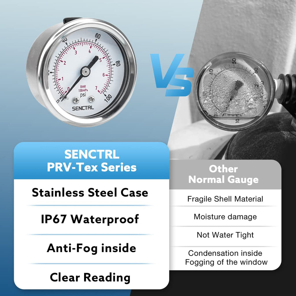 SENCTRL 30inHg Vacuum Pressure Gauge, 2" Dial, 1/8 NPT Lower Mount, Waterproof, Stainless Steel Case, for Tube Tester, HVAC, Pneumatic Air Compressor, Hand Pump, Valve Test